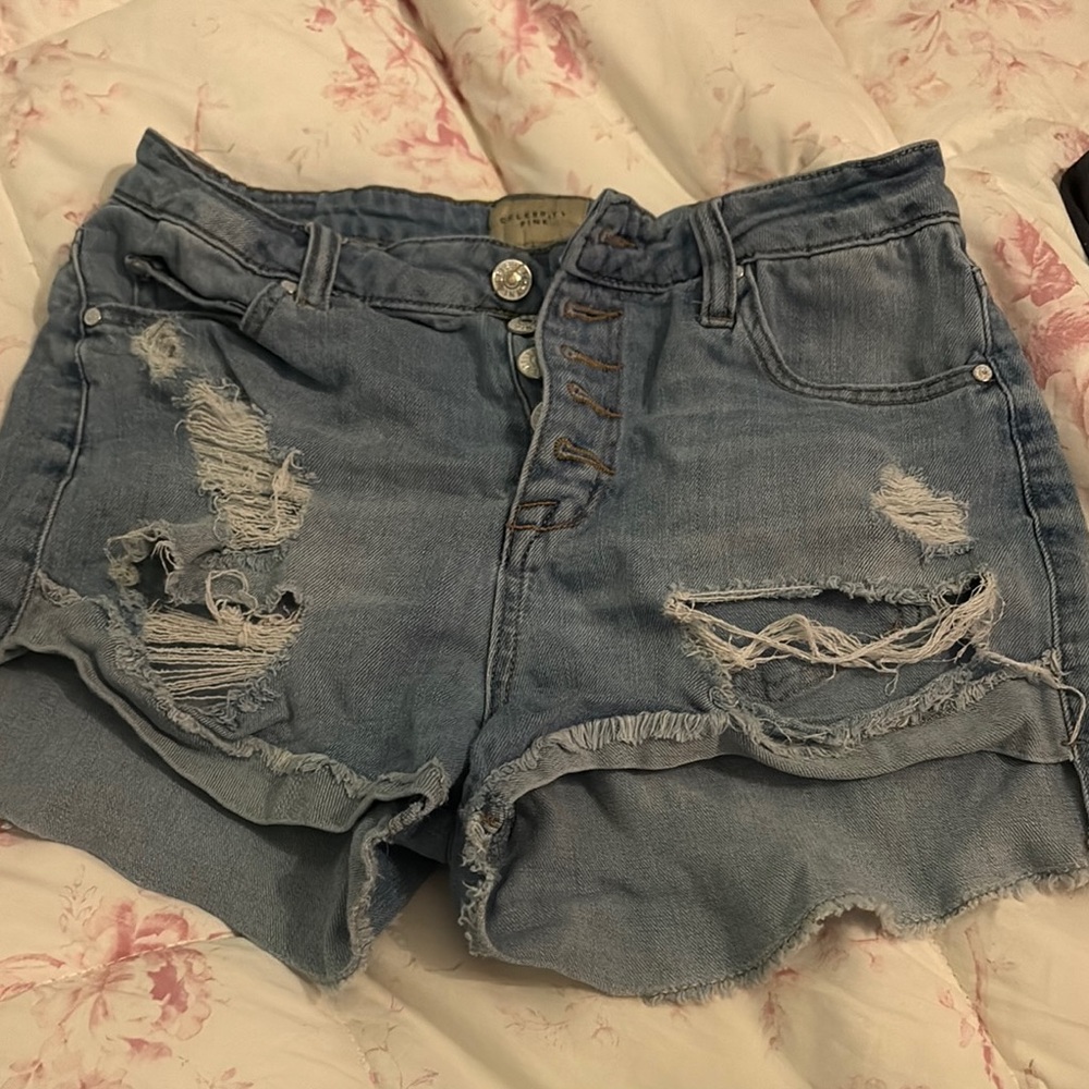 Celebrity Pink Blue Distressed Jean Shorts